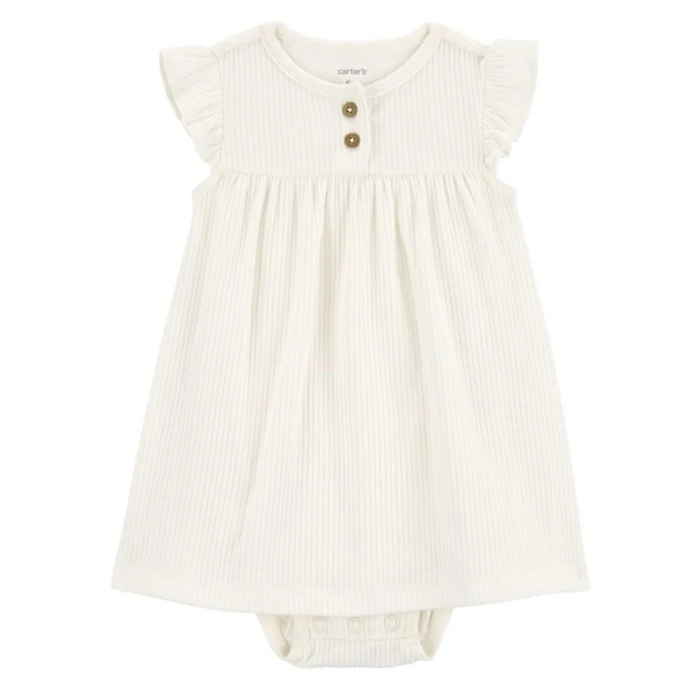 Ribbed Cream Dress and Gray Cardigan Set